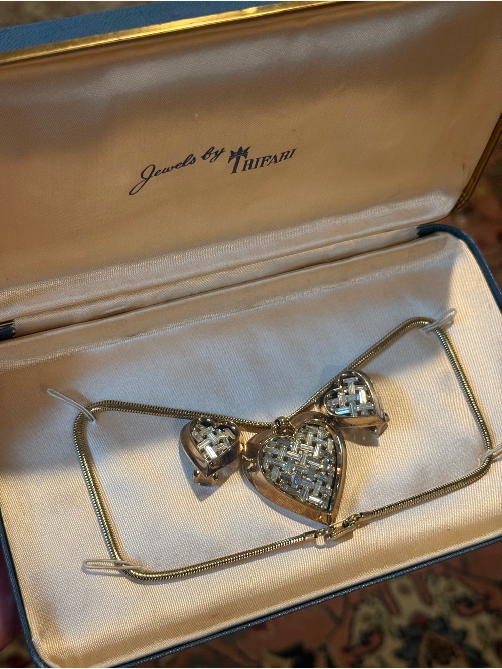 1951 Trifari Gold-Tone Woven Heart Necklace Set